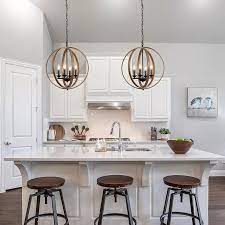 Lnc Chet 4 Light Globe Pendant Wood Tone Farmhouse Globe Led Kitchen Island Light Lowes Com Dining Room Lighting Kitchen Island Lighting Modern Farmhouse Dining