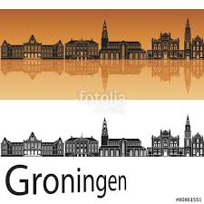 Vector Groningen Skyline In Orange Background Groningen Skyline Poster
