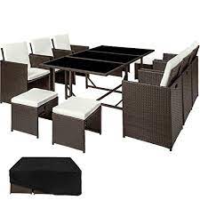 tectake ensemble salon de jardin en resine tressee poly rotin table set 1 table 6 chaises et 4 tabourets gartentisch mit stuhlen gartenmobel sets sitzgruppe