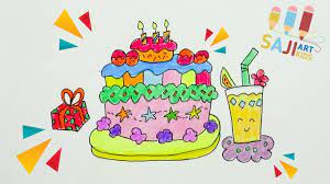 วาดร ประบายส ไม สวยๆ วาดร ปเค กว นเก ดน าร ก how to draw a birthday