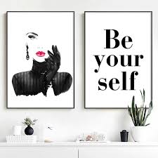 Modern Black And White Art Prints Be Yourself Modern Black White Red Lipstick Glamour Fashion Wall Art Wall Art Canvas Painting Wall Art Quotes Home Decor Wall Art