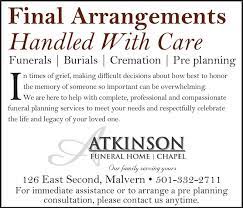 Monday March 9 2020 Ad Atkinson Funeral Home Chapel Malvern Daily Record