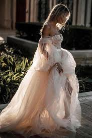 Princess Long Puff Sleeves Off The Shoulder Tulle Wedding Dresses Beach Wedding Gowns Beach Wedding Gown Wedding Dress Sleeves Beach Wedding Dress