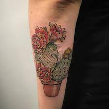 Colorful saguaro cactus plants in mexican cowboy shadow shape tattoo. The Butcher Paper Prickly Pear Cactus I Did Today Tattoo Cactus