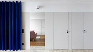 Tropical leaves print sheer curtains for living room window curtain bedroom blue. Ater Architects Uses Blue Curtains As Walls In Kyiv Apartment