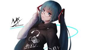 Hatsune miku len kagamine rin kagamine vocaloid. 587497 1920x1080 Vocaloid Blue Eyes Glasses Hatsune Miku Twintails Anime Girl Long Hair Blue Hair Smile Wallpaper Png Mocah Hd Wallpapers