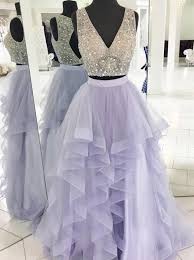 Two Piece Prom Dresses Elegant Lilac Prom Dress Tulle Prom Dress Pd00348 Lavender Prom Dresses Lilac Prom Dresses Beaded Prom Dresses Long