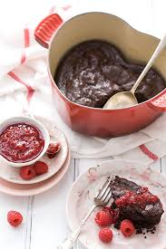 Le Creuset Flourless Chocolate Cake With Raspberry Sauce Flourless Chocolate Flourless Chocolate Cakes Chocolate Raspberry Cake