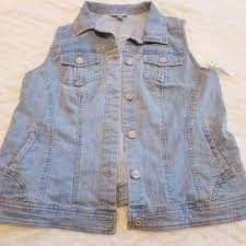 Denim Vest Size 14 16 Dress Barn Silver Flower Buttons Fashion Clothing Shoes Accessories Womensclothing Denim Vest Jean Jacket Women Dress Barn Dresses