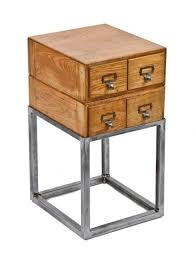 Very Unique Repurposed Vintage Industrial Hamilton Library Index Card Filing Cabinet Side Table With Custom Built Angled Steel Base Antique End Tables Steel Furniture Repurposed