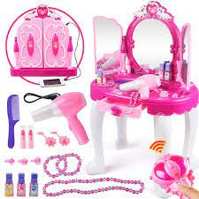 Princess Dressing Makeup Table Princess Girls Kids Vanity Table And Chair Beauty Play Set With Mirror Worki Girls Dressing Table Kids Vanity Dressing Table Toy