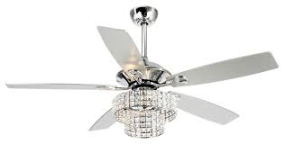 52 Modern Crystal Ceiling Fan With 4 Lights 5 Blades Remote Control Chrome Contemporary Ceiling Fans By Whoselamp