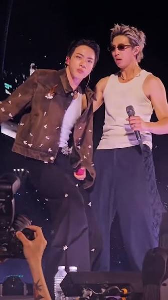 the quality of this namjoon and jin clip is clearer than my actual future 👁️👄👁️, ❥ From :: BTS WORLD TOUR “ARIRANG” in Mexico , ❥ tags 🌟🪽, #bts #kimnamjoon #rm #kimseokjin #jin