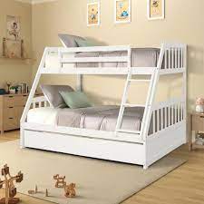 Happybeds wooden bunk bed, orion grey oak triple sleeper 3ft single top, 4ft small double bottom storage drawer frame only. Harper Bright Designs White Solid Wood Twin Over Full Bunk Bed With 2 Storage Drawers Sh000092aak The Home Depot