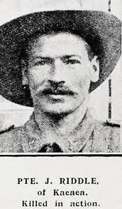 Pte J (Jack) Riddle of Te Kuiti, killed in action