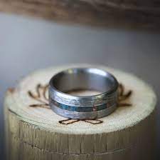 Men S Hammered Titanium Wedding Ring With Centered Patina Copper Inlay Fully Customizable Titanium Wedding Rings Mens Wedding Rings Elk Antler Wedding Band