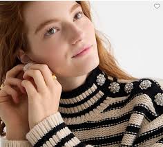 J. Crew Cable Striped w/ Jewel Buttons Sweater L NEW!