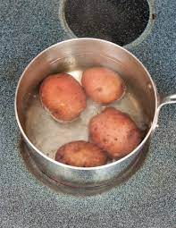 Boil potatoes with the skin on (red potatoes and yellow type waxy potatoes) for about 20 minutes if the potatoes are about 2 chunks or whole potatoes. How To Boil Potatoes Kitchn