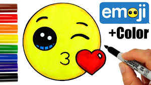 How To Draw Color Kissing Emoji Step By Step Super Easy Cute Cute Drawings For Kids Emoji Drawings Kiss Emoji