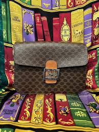 AUTH CELINE BROWN TRIOMPHE MACADAM LOGO CROSSBODY BAG OLD CELINE VINTAGE  Crossbody Bags