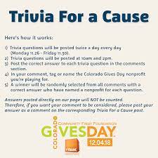 Some of the most fun and most interesting chemistry facts include: Firstbank Colorado Gives Day Trivia For A Cause Is Back Play Along Nov 26 30th For A Chance To Win 1 000 For Your Favorite Coloradogives Org Participating Nonprofit Facebook