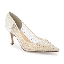Ivory Kitten Heels with Sequins & Crystals - Evelyn Ivory