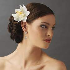 Side Bun With Orchid Pin Bridal Hair Flowers Vintage Wedding Hair Flowers In Hair