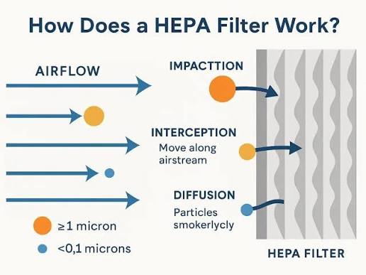 A HEPA filter is a high-efficiency particulate air filter. EU standard (EN  1822): H13 removes at least 99.95% and H14 removes at least 99.995% of  particles at the Most Penetrating Particle Size (