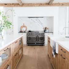 White And Wood Two Tone Kitchen Marble Wood Beams Dream Kitchens Design Interior Design Kitchen Kitchen Decor Modern