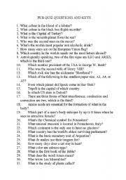 From tricky riddles to u.s. Pub Quiz Questions Esl Worksheet By Bonniegal