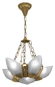 Vintage Hardware Lighting Art Deco Lighting Fixtures Slip Shade Fleurette 6 Light Chandeliers With Frosted Shades 86 La1 6l