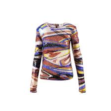 Details About Emilio Pucci Multicolor Silk Blend Sequin Embellished Top Sz 40