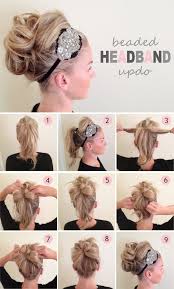 Beaded Headband Updo I Won T Ever Wear The Head Band Or Make My Hair That Poofy In The Front But I Love The Back Hair Styles Updo With Headband Hair