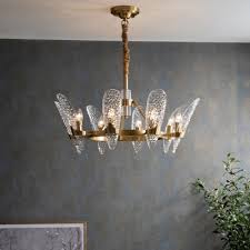 Add character and brightness to a room with the everett chandelier by hinkley. 8 10 Heads Crown Chandelier Antiqued Brass Clear Hammered Glass Suspended Lighting Fixture Takeluckhome Com