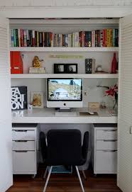A closet usually comes with storage features that can be turned into desktop organization. 15 Closets Turned Into Space Saving Office Nooks