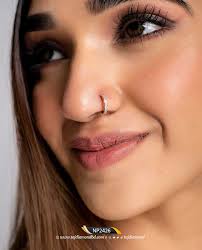 14K Solid Gold Diamond Accent Solitaire Nose Hoop 20G Sales