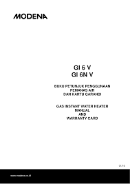 Tekanan air rendah, dapur silinder, tanpa listrik; Modena Rapido Gi 6 V Manual Pdf Download Manualslib