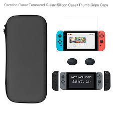 4 In 1 Kit Hard Shell Carrying Case Bag Tempered Glass Film Protect Controller Silicon Case Thumb Grips Caps For Nintendo Swit Glass Film Nintendo Switch Grips