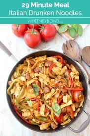 An Italian Spin On A Classic Thai Dish Italian Drunken Noodles Are Made With Wide Egg Noodles Tomato Italian Drunken Noodles Drunken Noodles Homemade Noodles