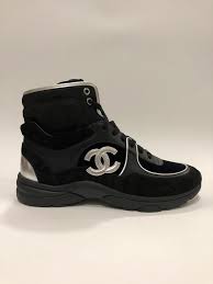 Black And Silver High Top Sneakers Chanel Silver Cc Logo High Top Sneakers Black With Blue Velvet Eu 37 Sneakers High Top Sneakers Sneakers Black