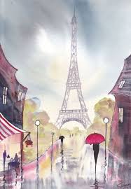 Rainy Day Paris Rendezvous Eiffel Tower Painting Paris Painting Paris Artwork