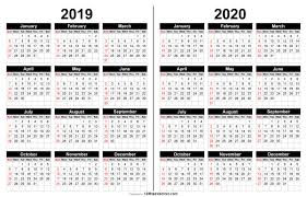 2019 And 2020 Calendar Printable Calendar Printables Yearly Calendar Template Printable Calendar Template