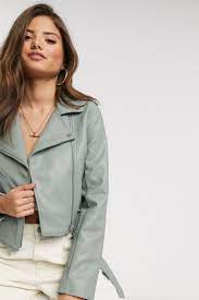 Stradivarius Faux Leather Jacket In Green Leather Jacket Faux Leather Jackets Green Faux Leather Jacket