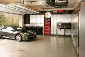 Black White And Red Garage Interior Garage Design Interior Garage Design