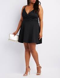 Plus Size Strappy Back Surplice Skater Dress Dresses Night Outfit Dresses Little Black Dress