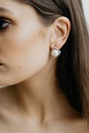 White Gold Pearl Diamond-Shaped Bridal Earrings, Modern Bridal Jewelry — Jade Oi Studio Jewelry for The Cool Everyday Women