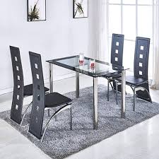Newretailglobal Glass Dining Room Table Set For 4 5 Pieces Black Leather Chairs Kitche Glass Dining Room Table Dining Room Table Set Wayfair Living Room Chairs