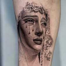 weeping Mary.. done @softrevolutiontattoo . . . #sanantoniotattoos  #sanantoniotattooartist #virginmarytattoo #dotworktattoo #tattooidea  #tattoodesign