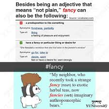 Fancy Can Be An Adjective Verb Or Noun As An Adjective Fancy Means Not Plain As In What A Fancy Pen You Have As A Verb Fancy Words Writing Tips Words