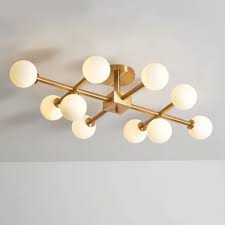 Possini euro design white flower 15 3/4 wide ceiling light. Mid Century Modern 6 10 Light Brass Semi Flush Mount Ceiling Light With Opal Globes Ceiling Lights